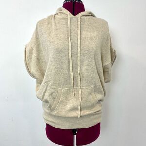 Love Stitch Beige Angora Wool Cashmere Oversized Hooded Top S Polo Top